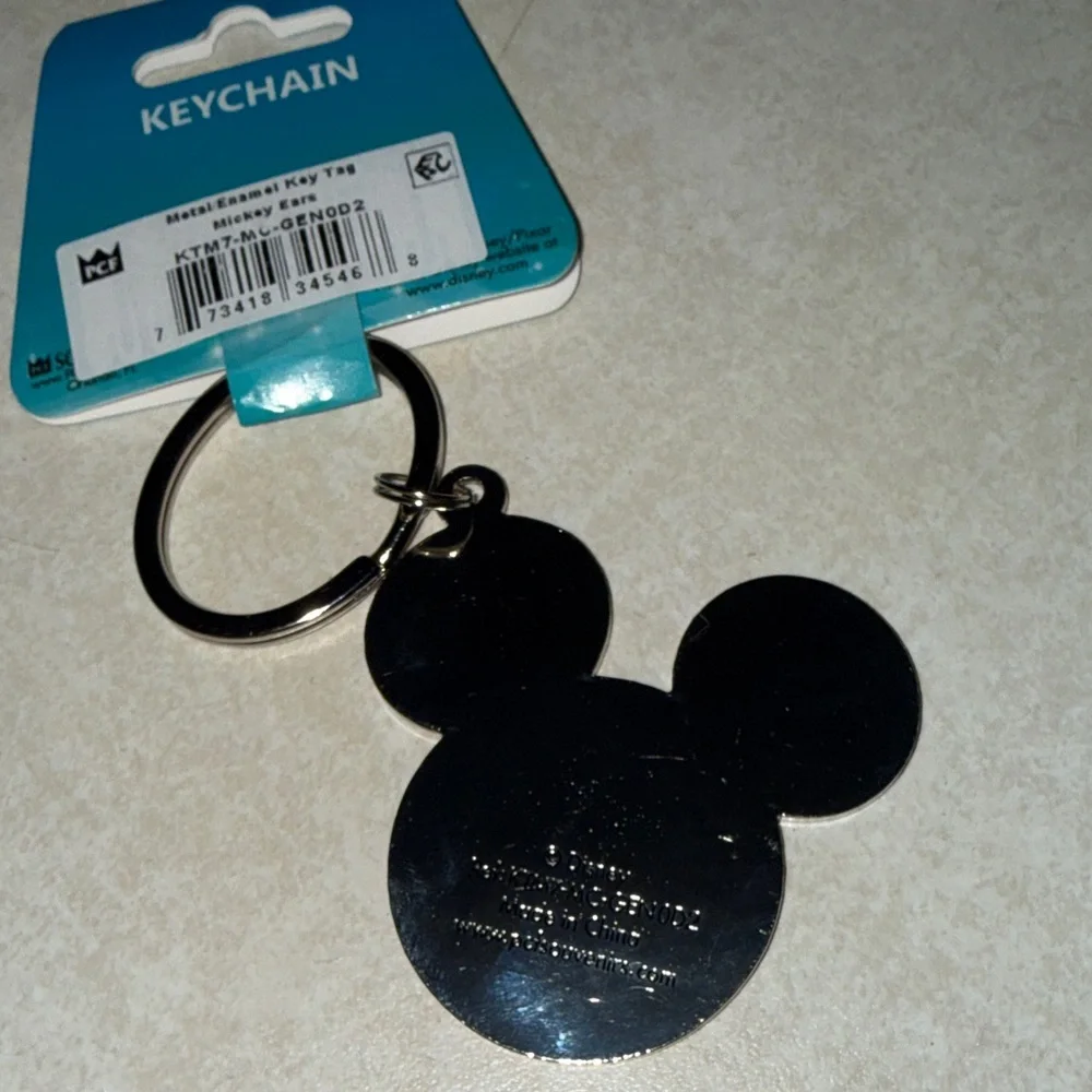 Disney Black Mickey Mouse Silhouette Key Ring with Blue Branded Card